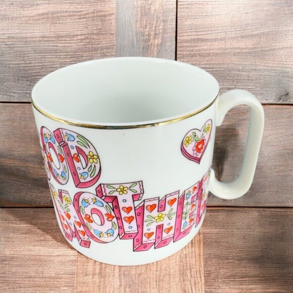Vintage 1984 Lefton Ceramic God Mother Coffee Mug Cup Hand Painted Geo Z Mug Cup